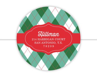 Argyle Return Address Labels, Holiday Address Labels, Christmas Return Address Label, Holiday Address Stickers, Christmas Address Stickers