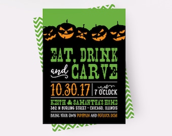 Eat Drink and Carve Invitation, Pumpkin Carving Invite, Halloween Party Invite, Adult Halloween Party, Printable Halloween Invite, Digital