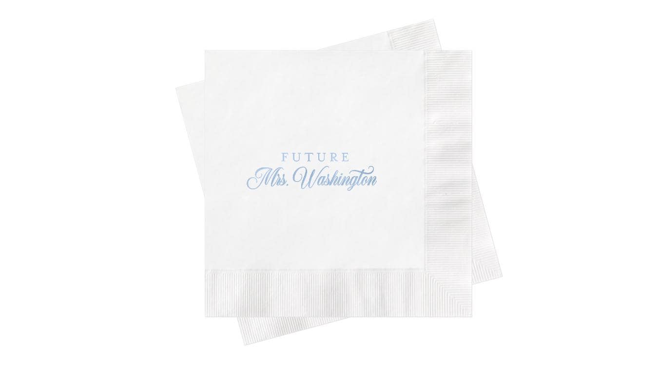 Bridal Shower Cocktail Napkins - Personalized with Future Name - Lunch Size for Buffet - Future Mrs - Dusty Blue Bridal Shower Decor - Foil