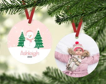 Snowman Christmas Ornament for Girl, Annual Ornament for Kids, Child Christmas Ornament with Photo, Personalized Holiday Gift for Children