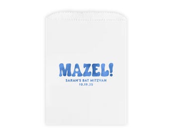 Mazel Favor Bags for Bar or Bat Mitzvah, Retro Theme, Seventies Theme, Groovy Theme, Candy Buffet, Dessert Table, Cookie Bag, Treat Bags