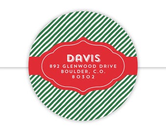 Striped Christmas Labels, Christmas Return Address Labels, Festive Return Address Labels, Holiday Return Address Label, Holiday Stickers