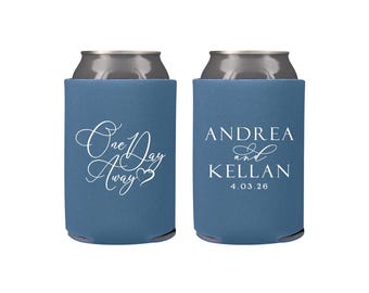 Personalized Rehearsal Dinner Can Cooler - One Day Away - The Night Before - Blue Wedding - Welcome Party - Welcome Bag - Custom Party Favor