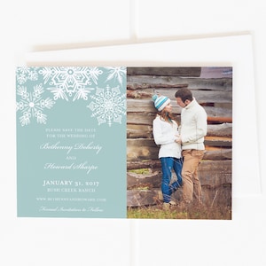 Wedding Save the Date (Snow White) - Digital Files or Deposit on Printing (Customizable Snowflake/Winter Design)
