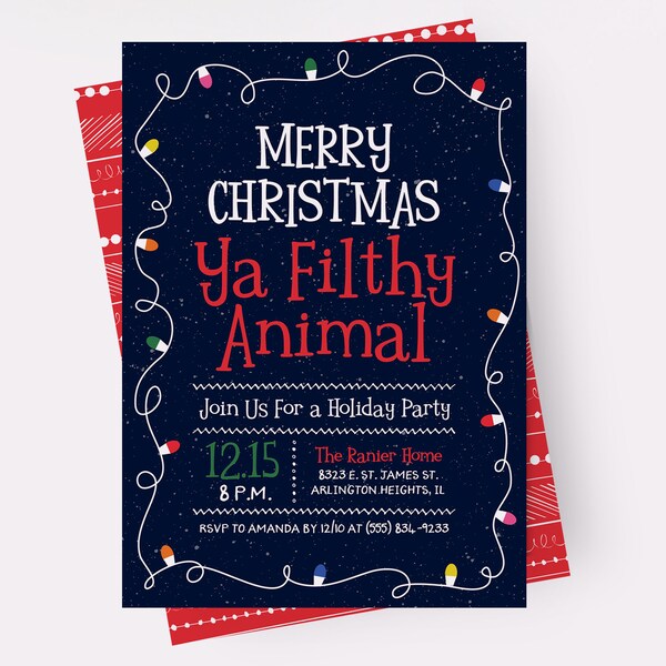 Merry Christmas Ya Filthy Animal Invitation, Home Alone Invitation, Funny Christmas Party Invitations, Adult Christmas Party Invitation