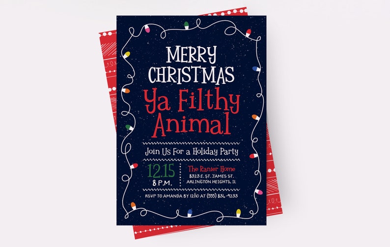 Merry Christmas Ya Filthy Animal Invitation, Home Alone Invitation, Funny Christmas Party Invitations, Adult Christmas Party Invitation image 1