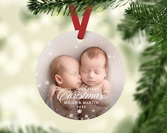 Photo Twins First Christmas Ornament, Gift for Newborn or New Parents, Ceramic or Aluminum Ornament, Girl or Boy First Christmas Ornament