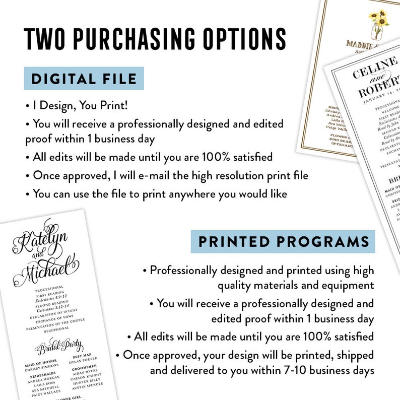 Calligraphy Wedding Programs Wedding Program PDF Printable Wedding Program Black and White Wedding Programs Printed Wedding Programs