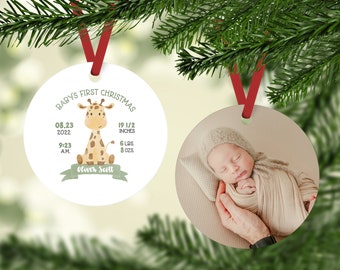 Giraffe First Christmas Ornament, Birth Stat Ornament, Baby's First Christmas, Baby Gift, First Christmas Present, Add a Photo or Picture