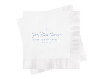 Blue First Holy Communion or Baptism Napkins, Girl Confirmation, Customized, Personalized Cocktail Napkins, Sweet Table, Buffet, Candy Bar