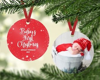 Baby's First Christmas Ornament with Photo, Gender Neutral, Red, My First Christmas, Photo Christmas Ornament, Newborn Boy or Girl Gift