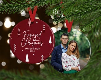 Photo Engagement Christmas Ornament | Custom Gift Idea for Couple or Bridal Shower | Stocking Stuffer