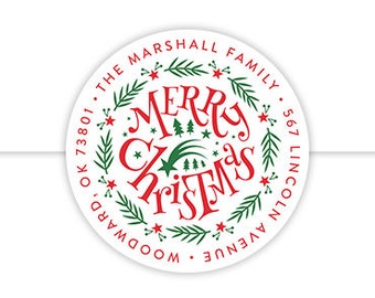 Merry Christmas Return Address Labels, Holiday Return Address Labels, Christmas Return Address Labels, Printed Address Labels, Red and Green