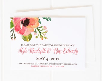 Wedding Save the Date (Kyle) - Digital Files or Deposit on Printing (Customizable Watercolor Flower Design)