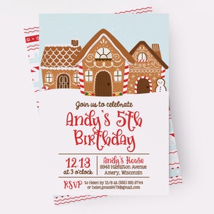 Gingerbread House Birthday Party Invitations, Gingerbread House Invitations, Kid Christmas Party Invitations, Christmas Party Invitations