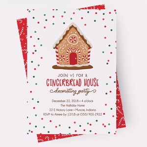 Gingerbread House Invitations, Kid Christmas Party Invitations, Gingerbread House Decorating Party Invitations, Christmas Party Invitations