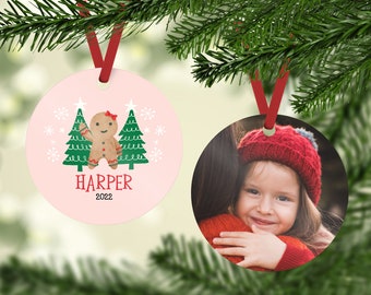 Gingerbread Christmas Ornament for Girl, Annual Ornament for Kids, Child Christmas Ornament with Photo, Personalized Gift for Children