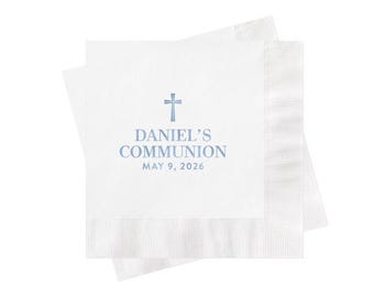 Blue First Communion Napkins, Boy First Holy Communion, Napkins for Bar Dessert Table or Buffet, Personalized, Custom, Baptism, Christening