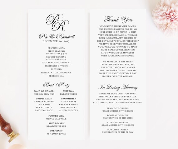 Wedding Program Printable Wedding Programs Printed Wedding Etsy