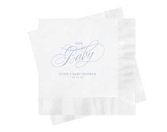 Blue Baby Shower Napkins, Personalized Foil Cocktail Napkins, Baby Sprinkle, Dusty Blue Luncheon or Beverage Napkins, Elegant Script, Boy