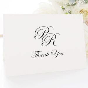 Wedding Thank You Card, Monogram Thank You Card, Folded Thank You Card, Printable Thank You, Printed Thank You Card, Script, Black, diy, Pia