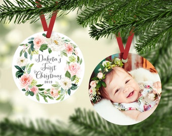 Baby Girl First Christmas Ornament, Pink First Christmas Ornament, Baby Gift, First Christmas Gift, Photo Baby's First Christmas Ornament