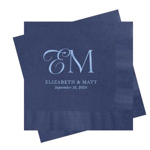 Personalized Navy Blue Cocktail Napkins - Custom Text, 3-Ply Party Napkins For Weddings, Anniversaries, Celebrations