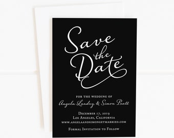 Calligraphy Save the Dates, Black and White Save the Dates, Modern Save the Date Magnets, Stripe Save the Dates, Printable Save the Dates