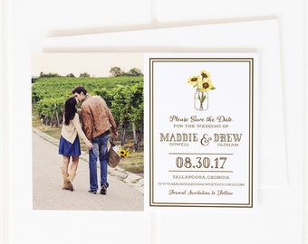 Mason Jar Save the Dates, Printable Save the Date, Printed Save the Dates, Sunflower Save the Dates, Mason Jar Save the Date Magnets, PDF