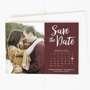 Burgundy Save the Date, Cranberry Save the Date, Save the Dates with Calendar, Save the Date Cards, DIY Save the Dates, Fall Save the Date