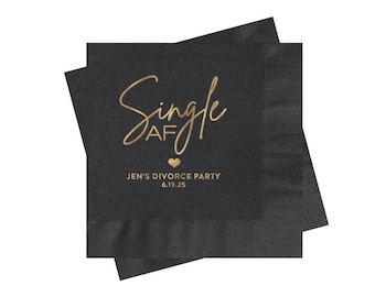Single AF Divorce Party Cocktail Napkins, The End of an Error, Black and Gold, Personalized Divorce Gift, Custom Colors, Quick Shipping