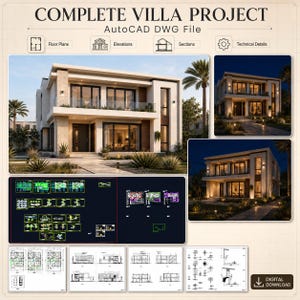 Complete Modern Villa Plan – Autocad DWG FILE
