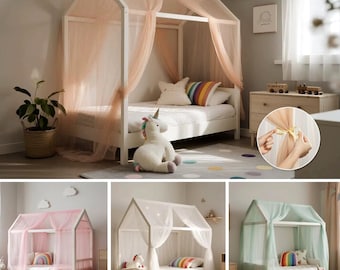 Cortinas con dosel para cama infantil, cortinas de voile transparente para estructura de cama Montessori, decoración para habitación infantil, regalo para dormitorio de niñas, juego de 2