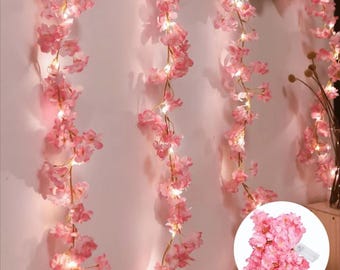 Guirnalda de luces de flores de cerezo, guirnalda de luces de flores rosas para dormitorio, decoración bohemia, decoración de bodas, regalo romántico para ella.