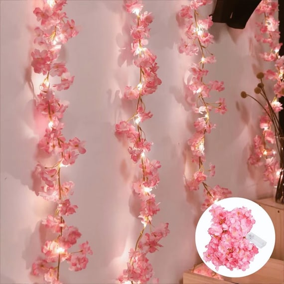 Cherry Blossom Fairy Lights, Pink Flower Vine String Lights for Bedroom, Boho Room Decor, Wedding Decoration, Romantic Gift for Her