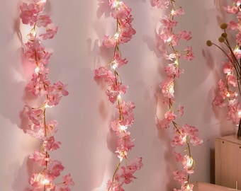 Cherry Blossom Fairy Lights, Pink Flower Vine String Lights for Bedroom, Boho Room Decor, Wedding Decoration, Romantic Gift for Her