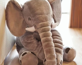 Grande peluche éléphant pour bébé, coussin animal en peluche doux, cadeau de naissance, décoration de chambre d'enfant, coussin douillet pour chambre d'enfant