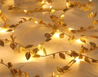 Gold Leaf Fairy Lights Battery Operated, LED Golden Leaf String Lights for Bedroom, Boho Home Decor, Wedding Table Decoration Gift