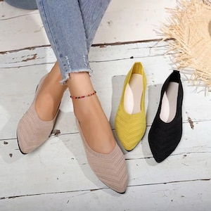 Ballerine da donna a punta, scarpe basse in maglia da infilare, mocassini casual traspiranti, scarpe comode per tutti i giorni, regalo per lei