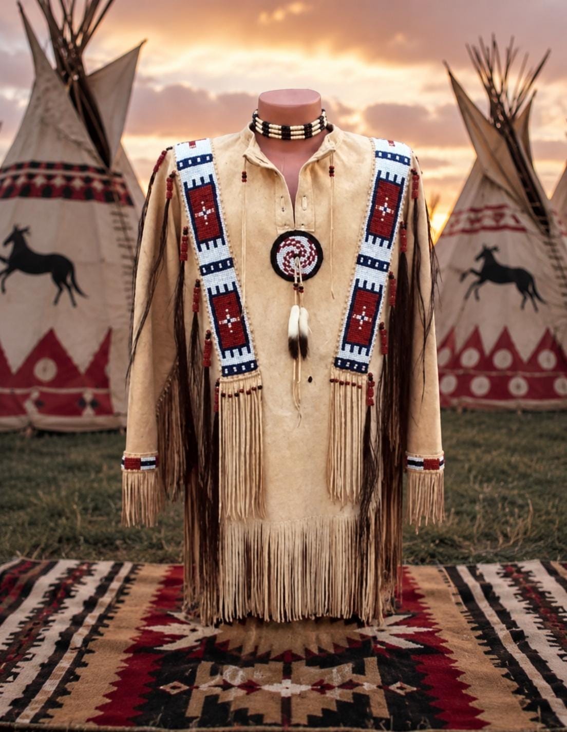 Men's Native American War Shirt | Handmade Suede Leather Fringe