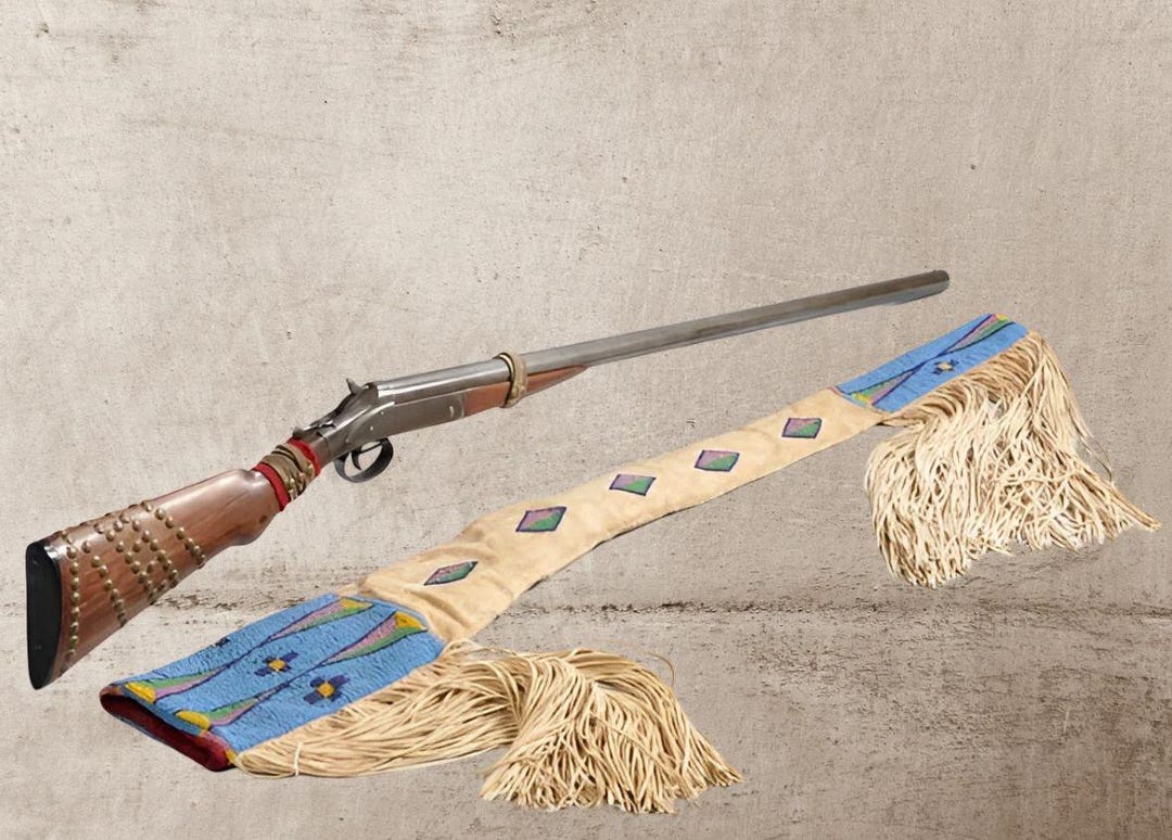 Native Rifle Leather Gun Cover - Native American Indian Beaded Suede Leather Rifle ...