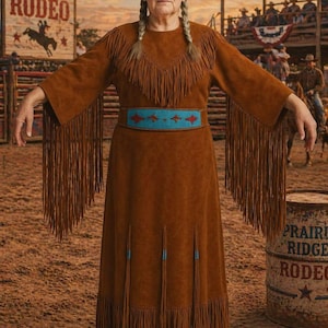 Powwow Pride: Authentic Leather Dress with Intricate Beading and Fringe Wedding Dress -Traditional Vintage Style Leather Maxi - Dance Outfit