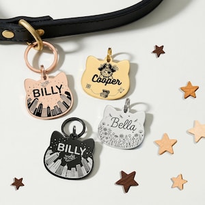 Médaille personnalisée avec nom de chat, médaille gravée recto-verso en acier inoxydable pour collier image 2