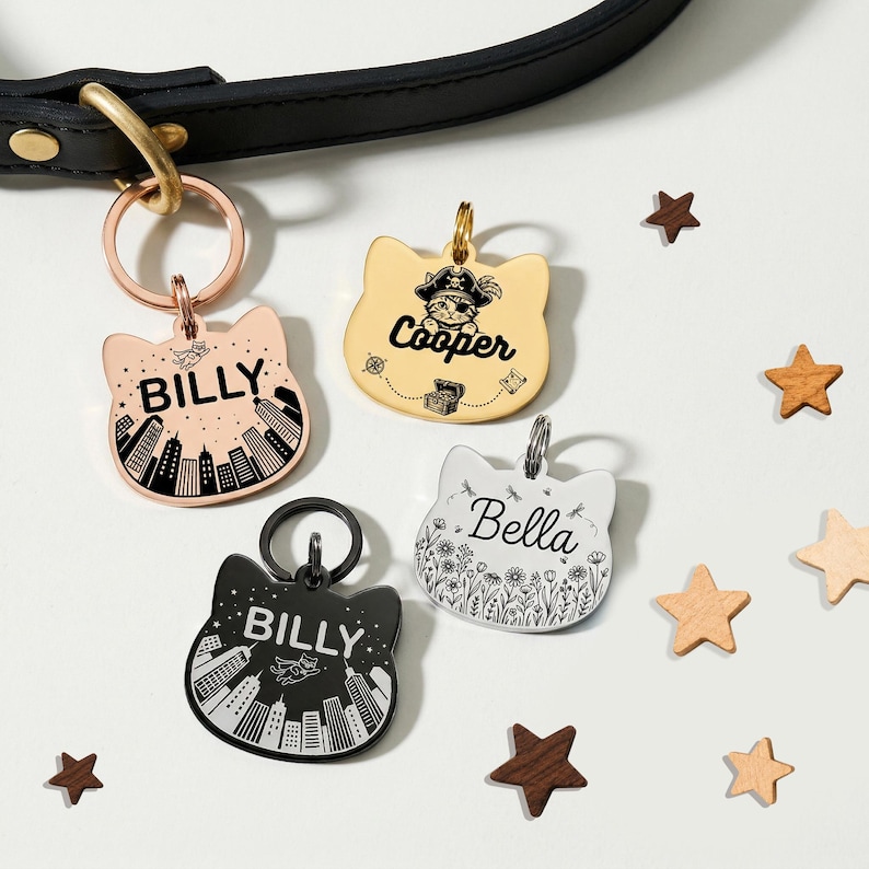 Médaille personnalisée avec nom de chat, médaille gravée recto-verso en acier inoxydable pour collier image 2