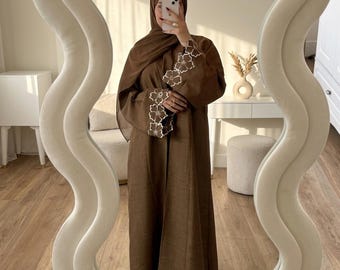Embroidered Abaya Dress | Modest Maxi Islamic Clothing, Floral Sleeve Detail