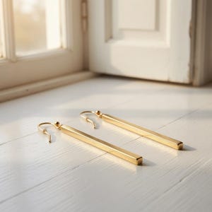 Gold Long Bar Drop Earrings – Minimalist Gold Linear Earrings