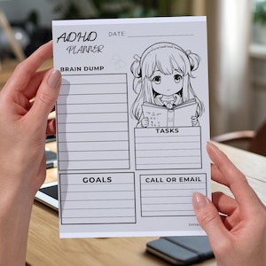 Planificador imprimible para TDAH, hojas de trabajo para colorear de anime, herramienta de funciones ejecutivas para adultos y adolescentes, descarga digital en PDF, descarga de ideas imagen 2