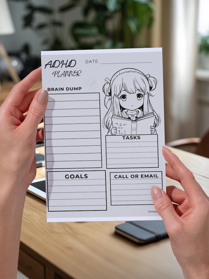 Planificador imprimible para TDAH, hojas de trabajo para colorear de anime, herramienta de funciones ejecutivas para adultos y adolescentes, descarga digital en PDF, descarga de ideas imagen 2