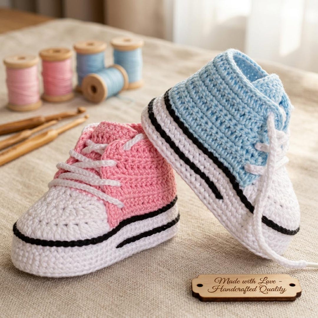 Crochet High-top Baby Sneakers Pattern – Modern Booties Tutorial (PDF ...