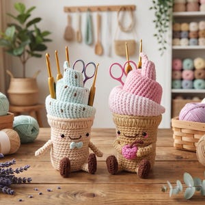 Crochet Ice Cream Hook Holder Pattern, Amigurumi Desk Organizer (PDF Download)